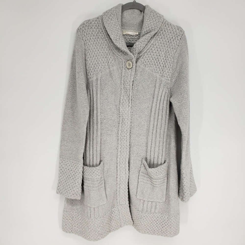 Prana Shawl Collar Longline Cardigan Sweater Women Large Gray Cotton Wool Blend
